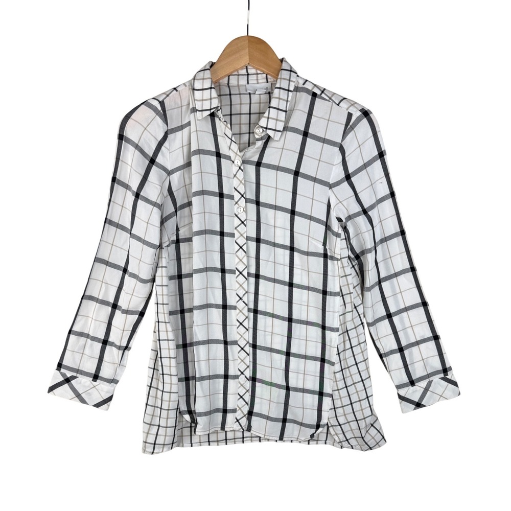 J. Jill Women Top Blouse Shirt White Plaid Button Up Collared Size XS Petite
